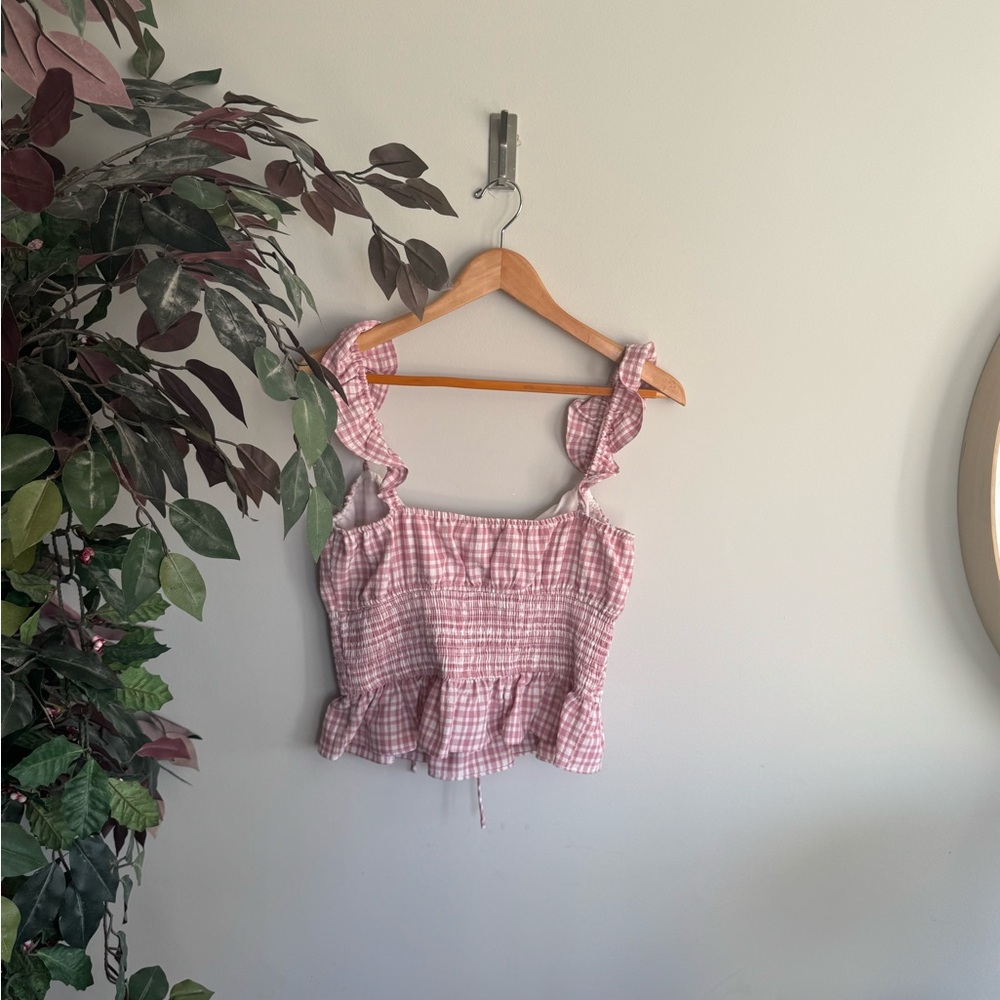 Wayf pink Checkered Ruffle Tank Top - Picture 6 of 6